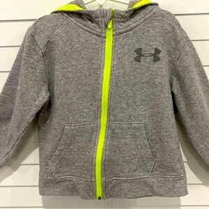 Little Girl’s Under Armour Grey Lime Zip Pockets Toddler Hooded Jacket Coat 4T